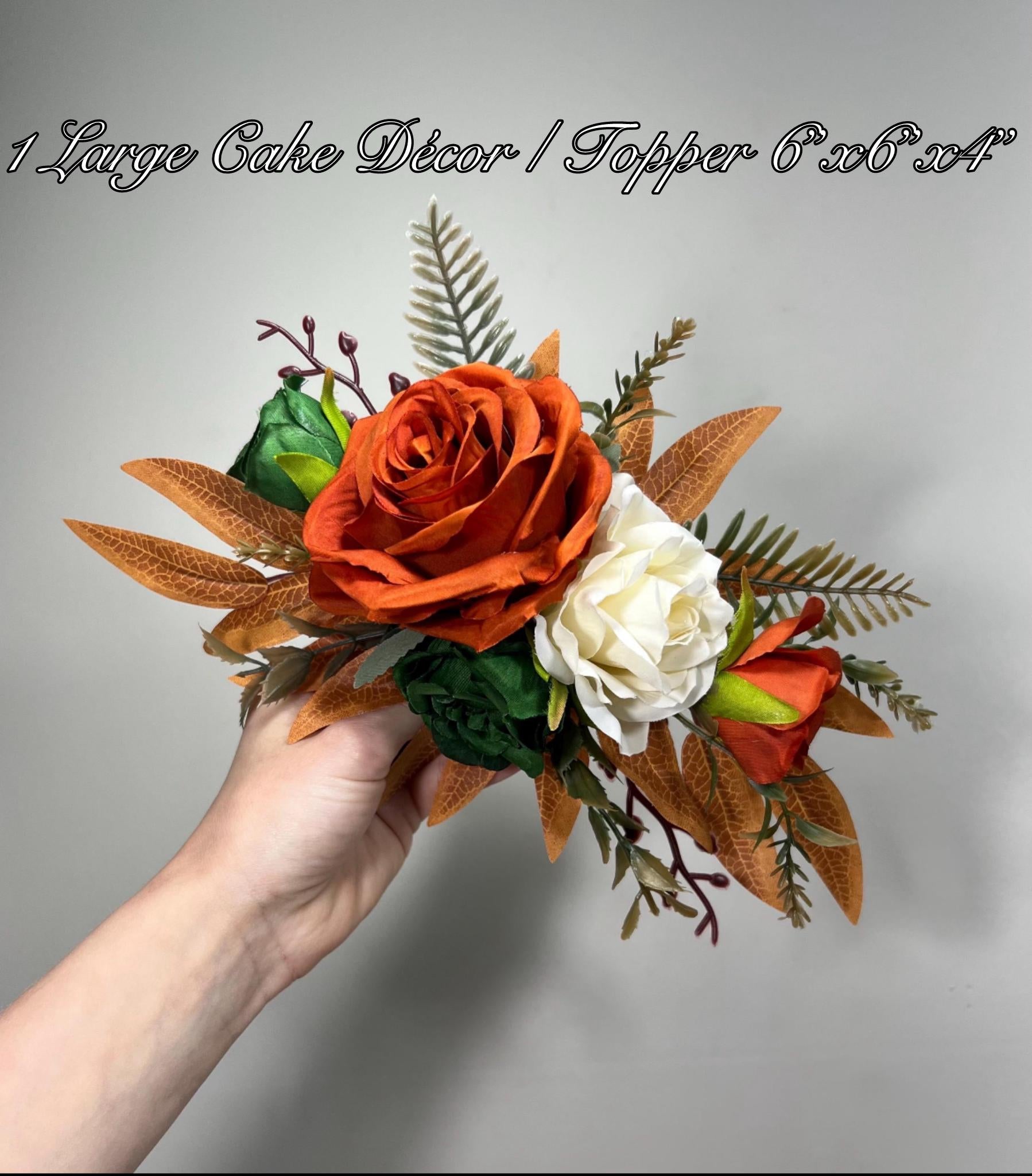 Rust Cake Decor Flower Wedding Terracotta Green Ivory Cake Arrangements Artificial Flower Emerald Green Burnt Orange Champagne Flower Cake