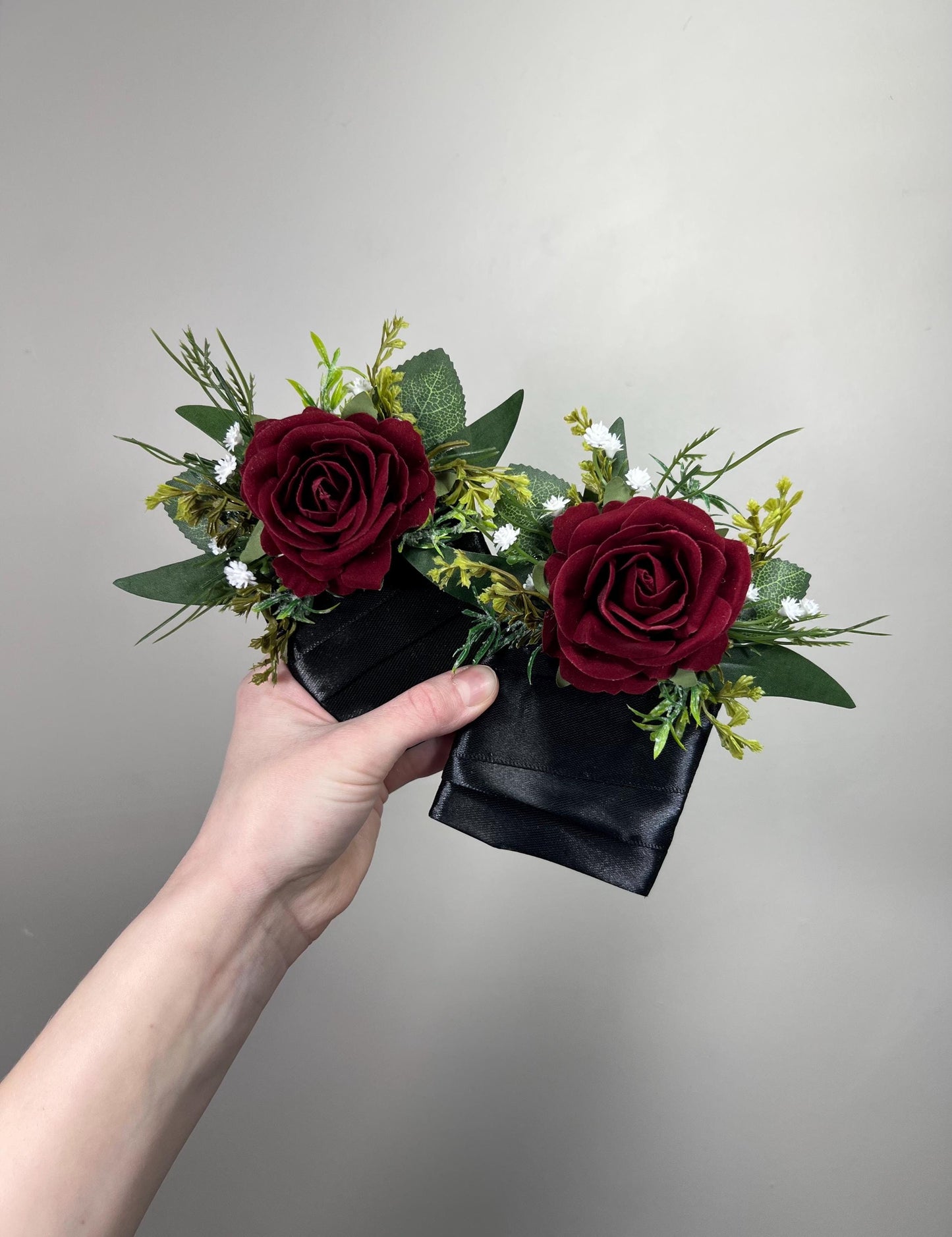 Burgundy Pocket Boutonnière, Wedding Groom Square Boutonnière Groomsmen Eucalyptus Greenery