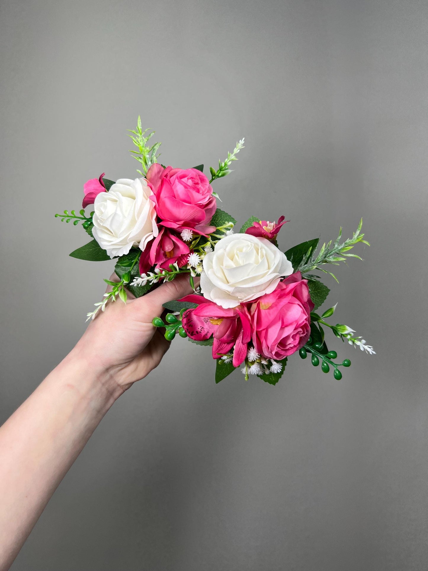 Hot Pink White Cake Decor Wedding Fuchsia Cake Topper Artificial Flowers Orchid Tropical Beach Cake Arrangements Eucalyptus