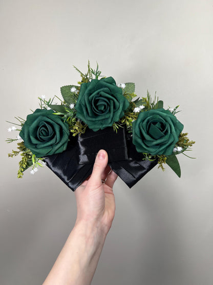 Emerald Green Pocket Boutonniere, Wedding Groom Groomsmen Dark Green Eucalyptus Square Boutonnière