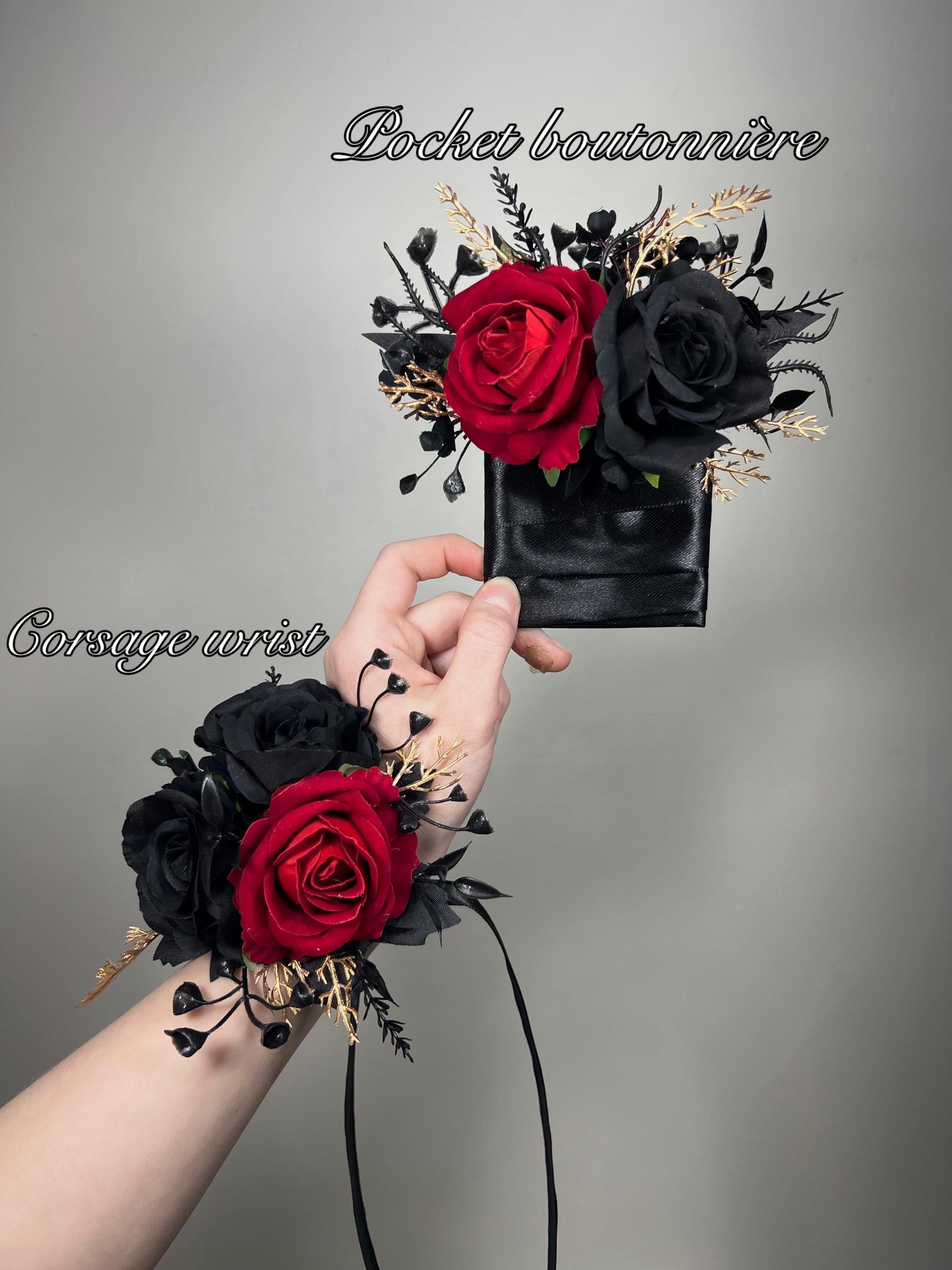 Black Red Pocket Boutonnière, Wedding Gothic Groom Groomsmen Square Boutonnière