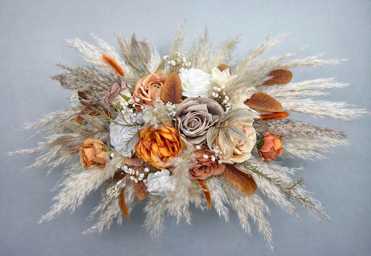Terracotta Boho Arch Arrangements, Wedding White Burnt Orange Fall Arbor Arrangements Pampas Grass Reddit
