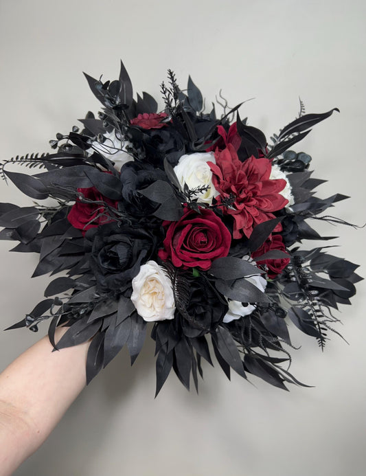 Black White Bouquet Wedding Bridal Black Bouquet Burgundy Bridesmaids Black White Bouquet Gothic Burgundy Ivory Artificlal Flower
