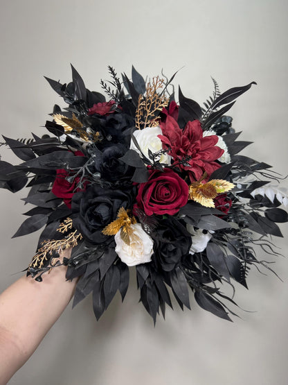 Wedding Cascade Bouquet Burgundy Black White Halloween Bridesmaid Bridal Cascading Bouquet Gothic Wedding Gold Bouquet Flower Artificial