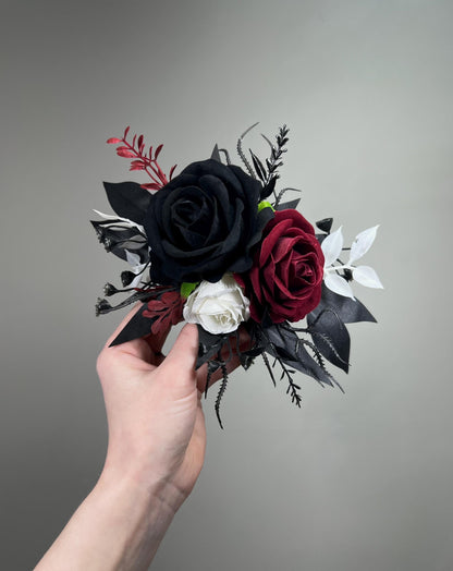 Black Burgundy Cake Flowers, Wedding Gothic Artificial Flowers for Cake Topper Decor