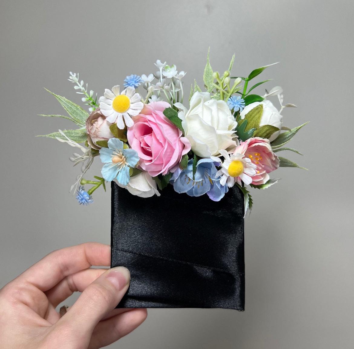 Multicolor Pocket Boutonnière Wedding Wild Flowers Groom Pastel Square Boutonnière Pink Blue Yellow Groomsmen Purple Artificial Flowers