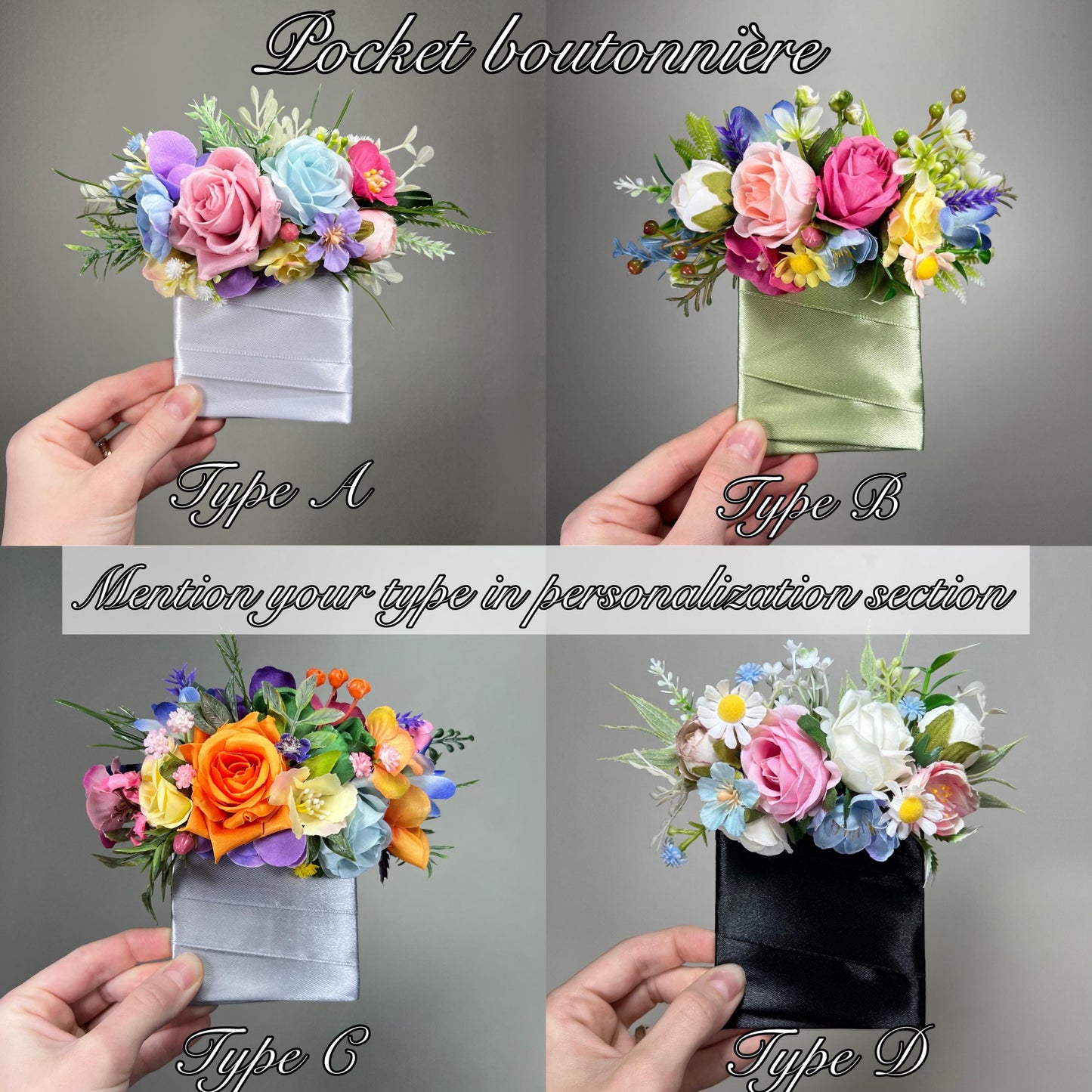 Multicolor Pocket Boutonnière Wedding Wild Flowers Groom Pastel Square Boutonnière Pink Blue Yellow Groomsmen Purple Artificial Flowers