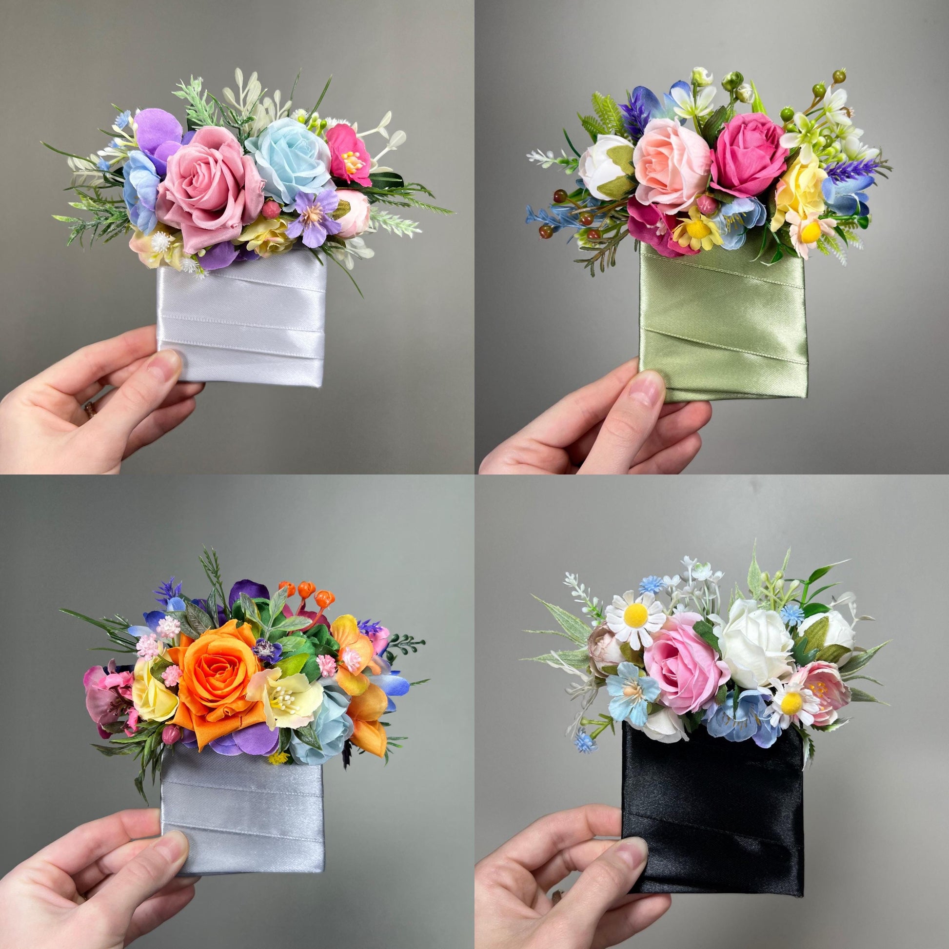 Multicolor Pocket Boutonnière Wedding Wild Flowers Groom Pastel Square Boutonnière Pink Blue Yellow Groomsmen Purple Artificial Flowers