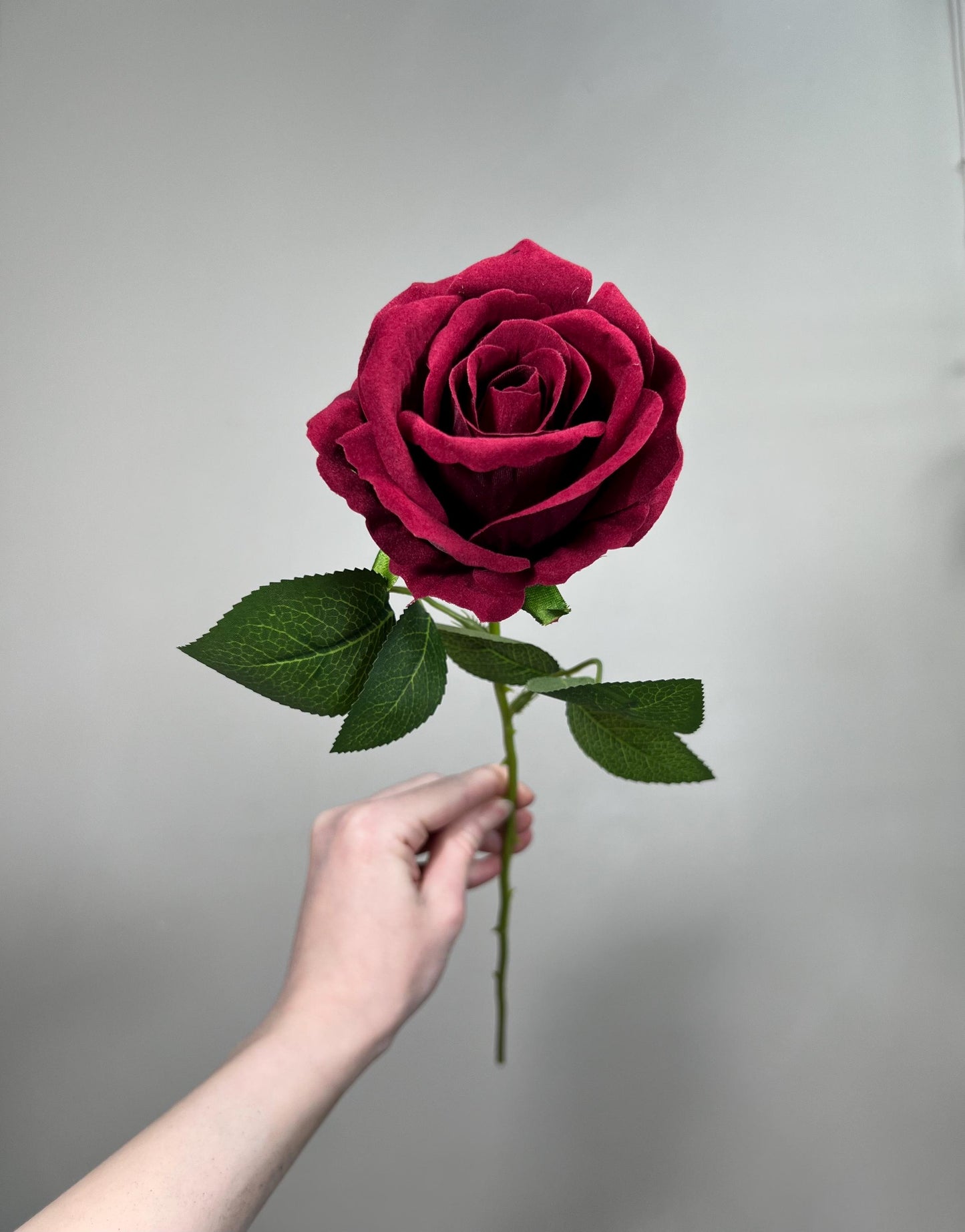 Burgundy Artificial Rose, Wedding Realistic Dark Red Velvet Rose Heads with Stem Leaves, Craft Supplies Flowers Faux