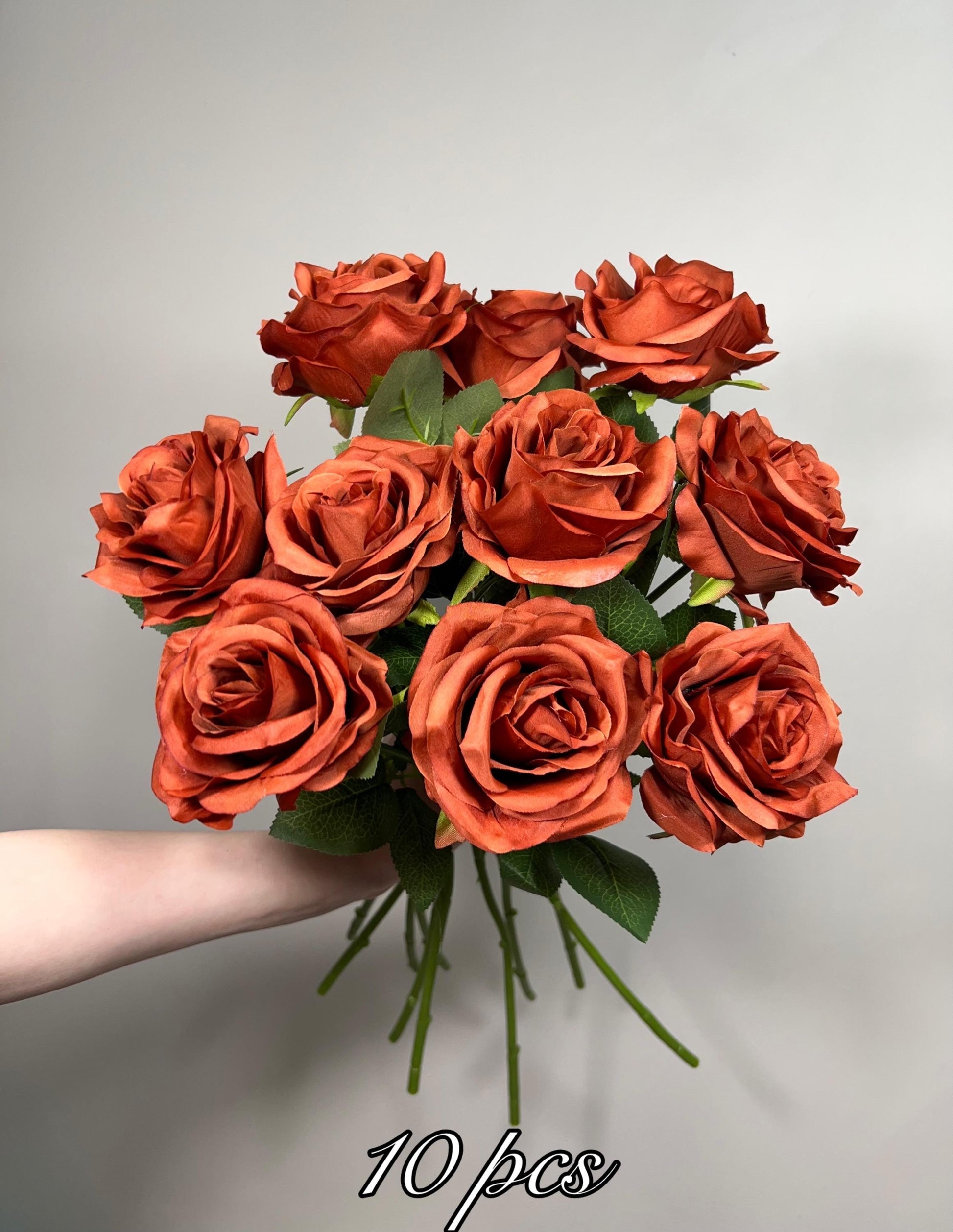 Burnt Orange Artificial Flowers Head Rose Terracotta Rust High Quality Wedding Fake Roses Stem Home Decor Silk Bridal Accessories Decorative