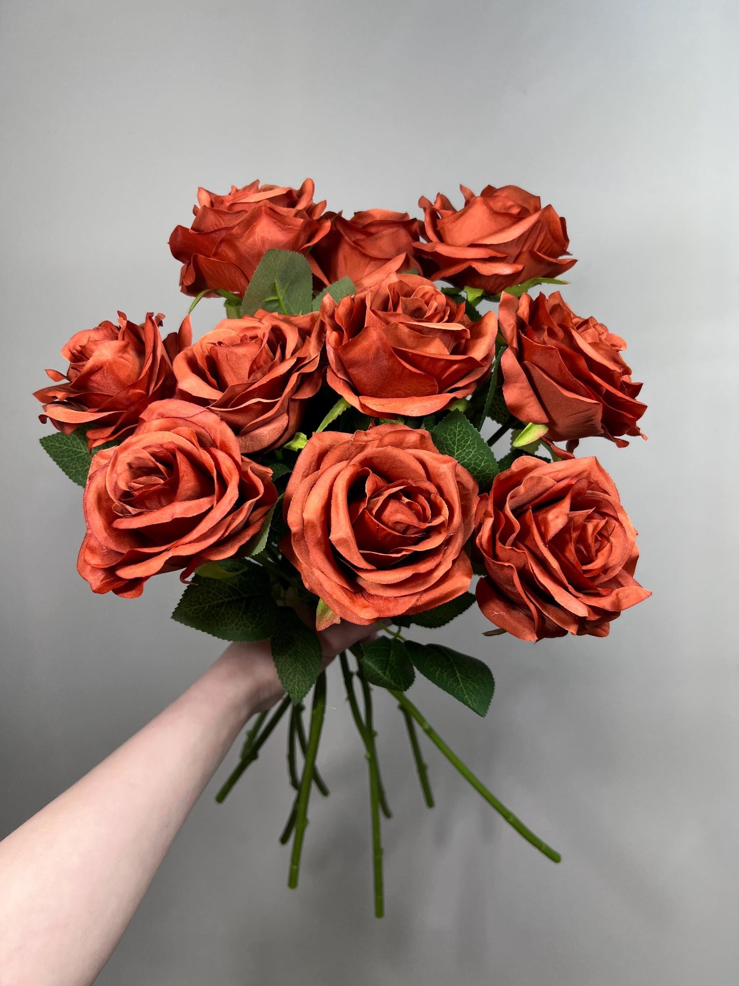 Burnt Orange Artificial Flowers Head Rose Terracotta Rust High Quality Wedding Fake Roses Stem Home Decor Silk Bridal Accessories Decorative