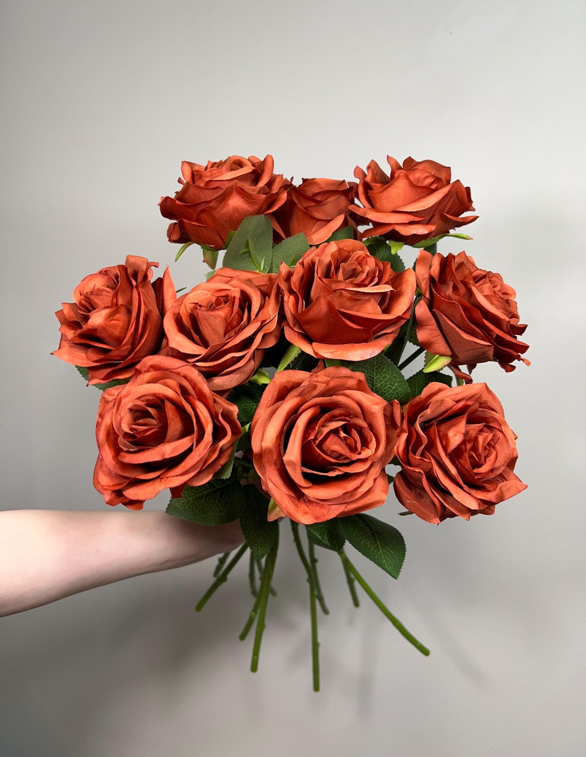Burnt Orange Artificial Flowers Head Rose Terracotta Rust High Quality Wedding Fake Roses Stem Home Decor Silk Bridal Accessories Decorative