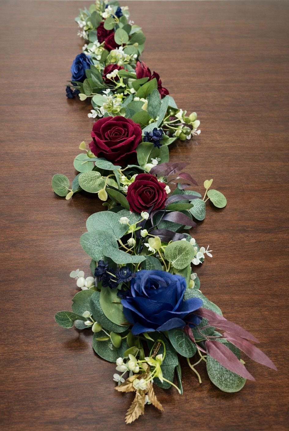 Winter Bouquet Burgundy Navy Blue Wedding Bouquet Bridal Cascading Wine Red Dark Blue Bouquet Cascade Bridesmaids Pine Tree Gold Artificial