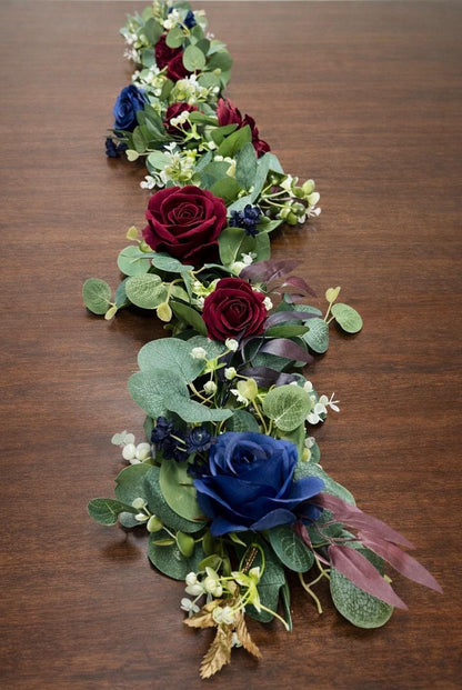 Winter Bouquet Burgundy Navy Blue Wedding Bouquet Bridal Cascading Wine Red Dark Blue Bouquet Cascade Bridesmaids Pine Tree Gold Artificial