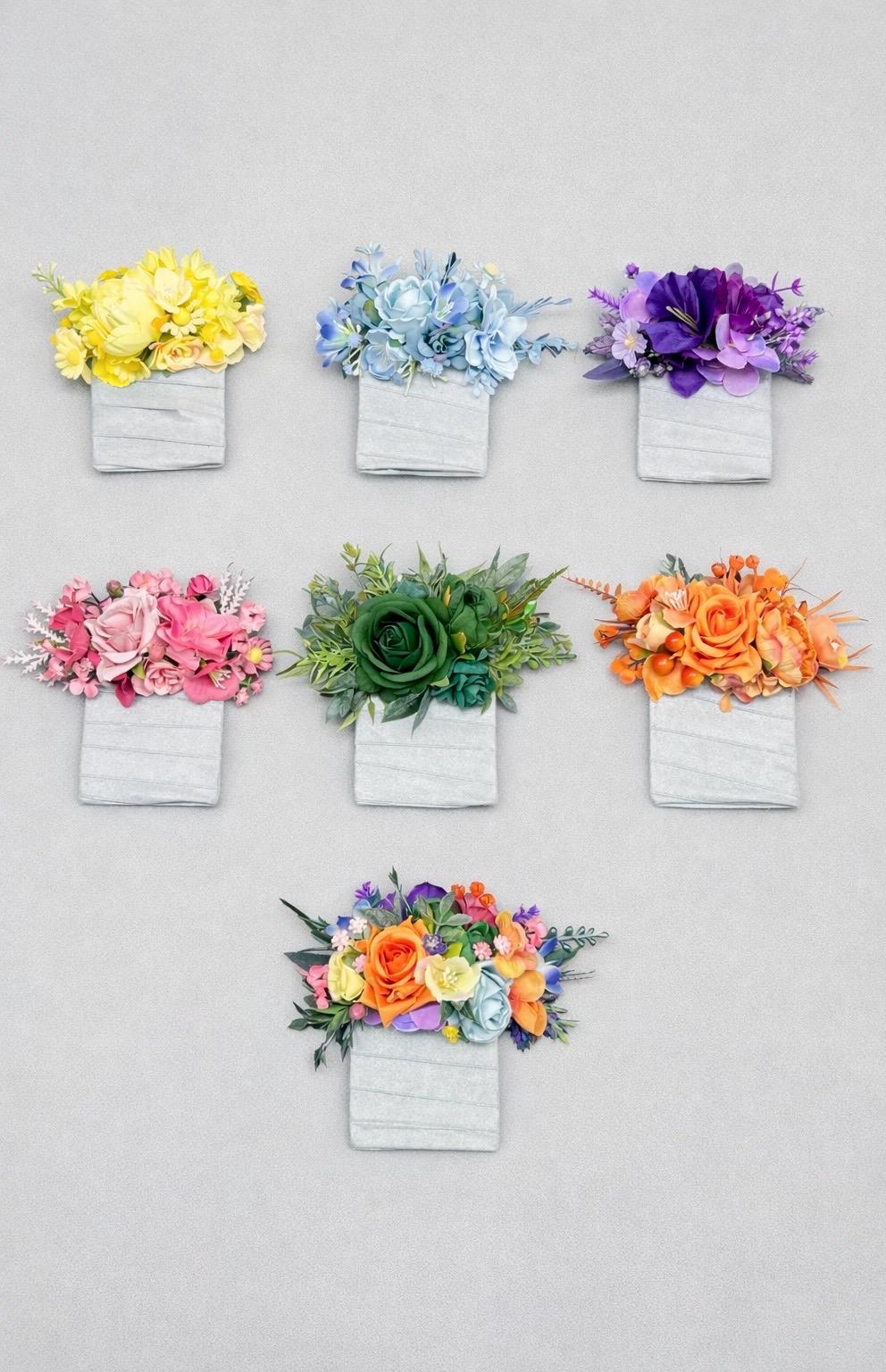 Multicolor Pocket Boutonniere Wedding Groom Square Boutonnière Mixed Color Assorted Floral Groomsmen Boutonnière Color Variety Artificial