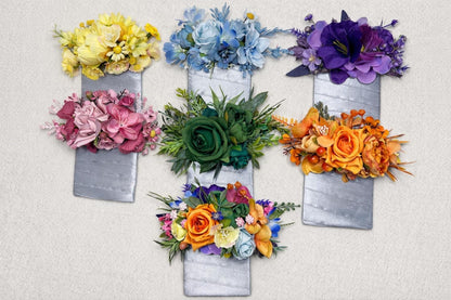 Multicolor Pocket Boutonniere Wedding Groom Square Boutonnière Mixed Color Assorted Floral Groomsmen Boutonnière Color Variety Artificial