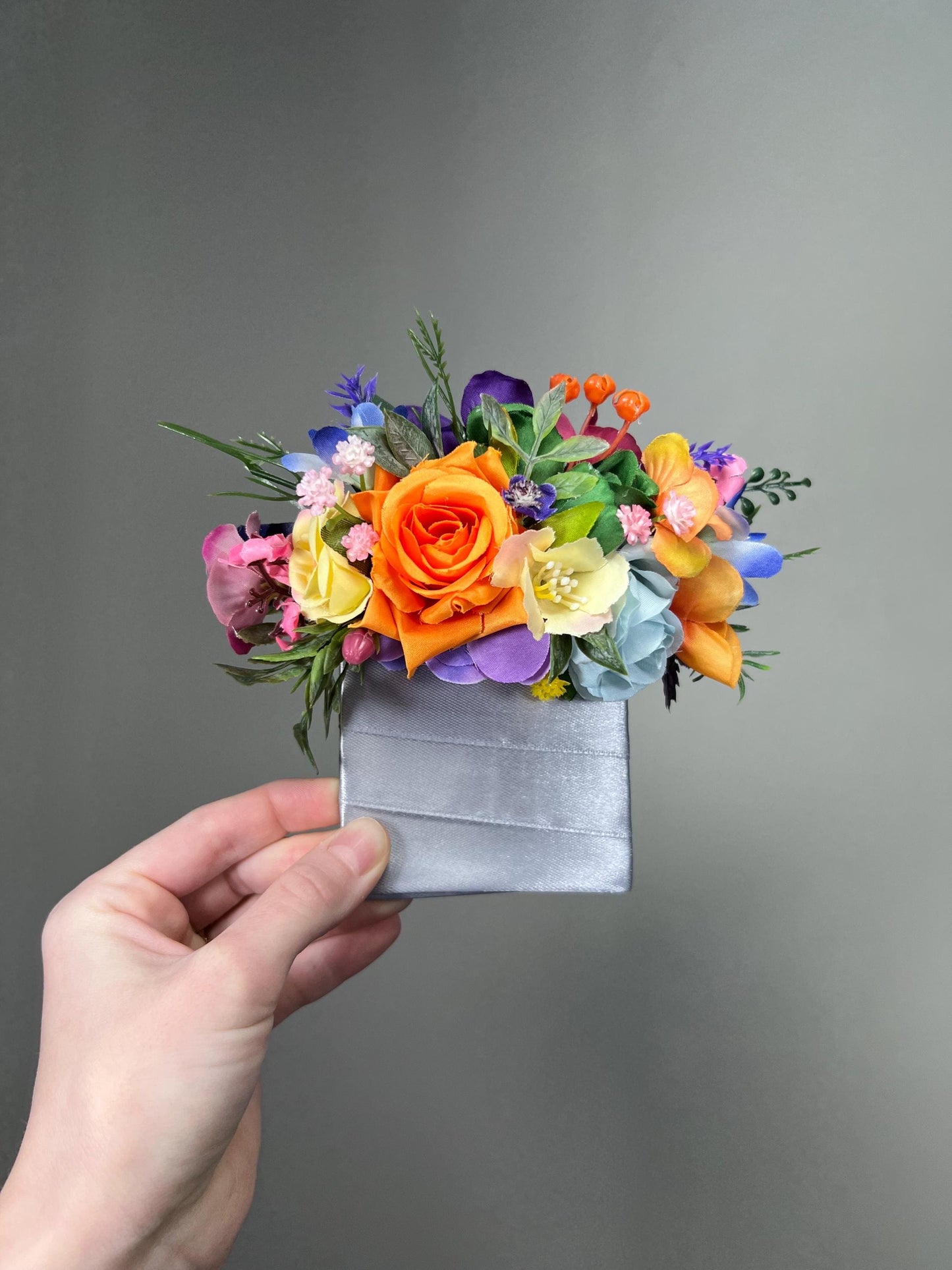 Multicolor Pocket Boutonniere Wedding Groom Square Boutonnière Mixed Color Assorted Floral Groomsmen Boutonnière Color Variety Artificial