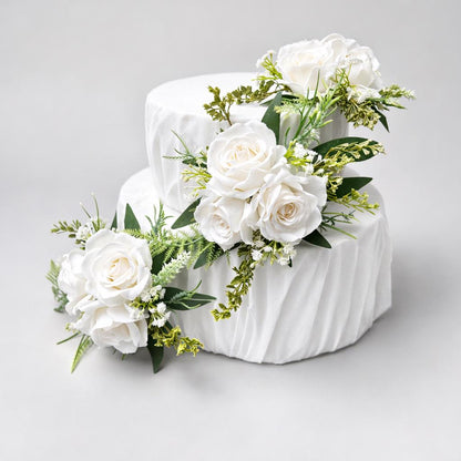 White Artificial Cake Flowers, Wedding White Ivory Roses for Cake Decor Topper