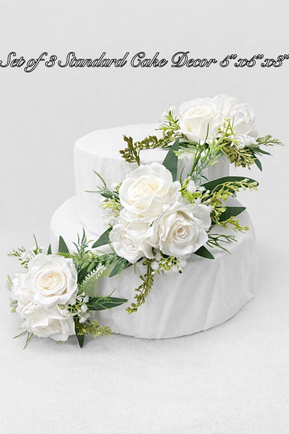 White Artificial Cake Flowers, Wedding White Ivory Roses for Cake Decor Topper
