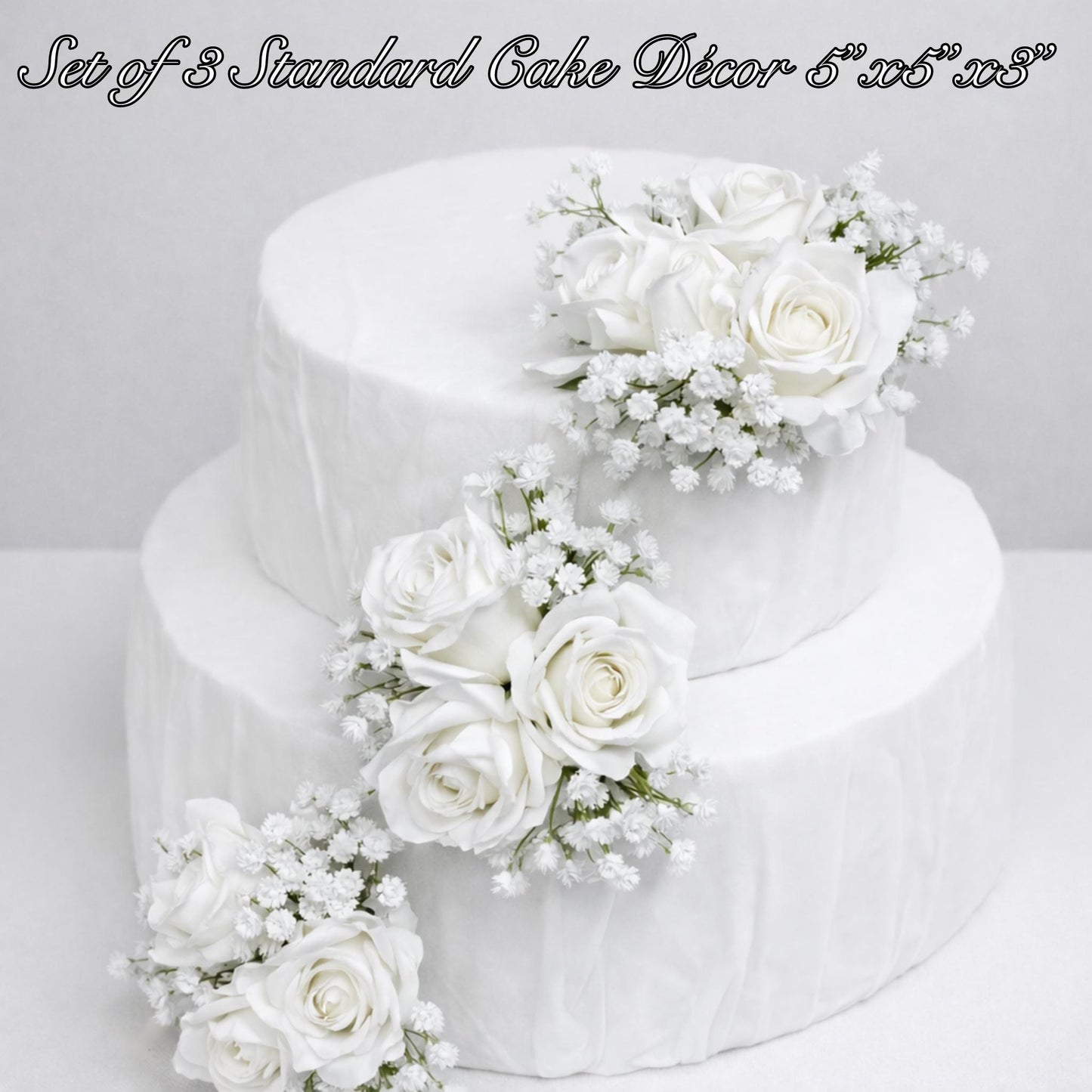 White Cake Decoration Wedding Baby Breath Cake Arrangement Artificial Flowers White Roses Floral Cake Decor Silk