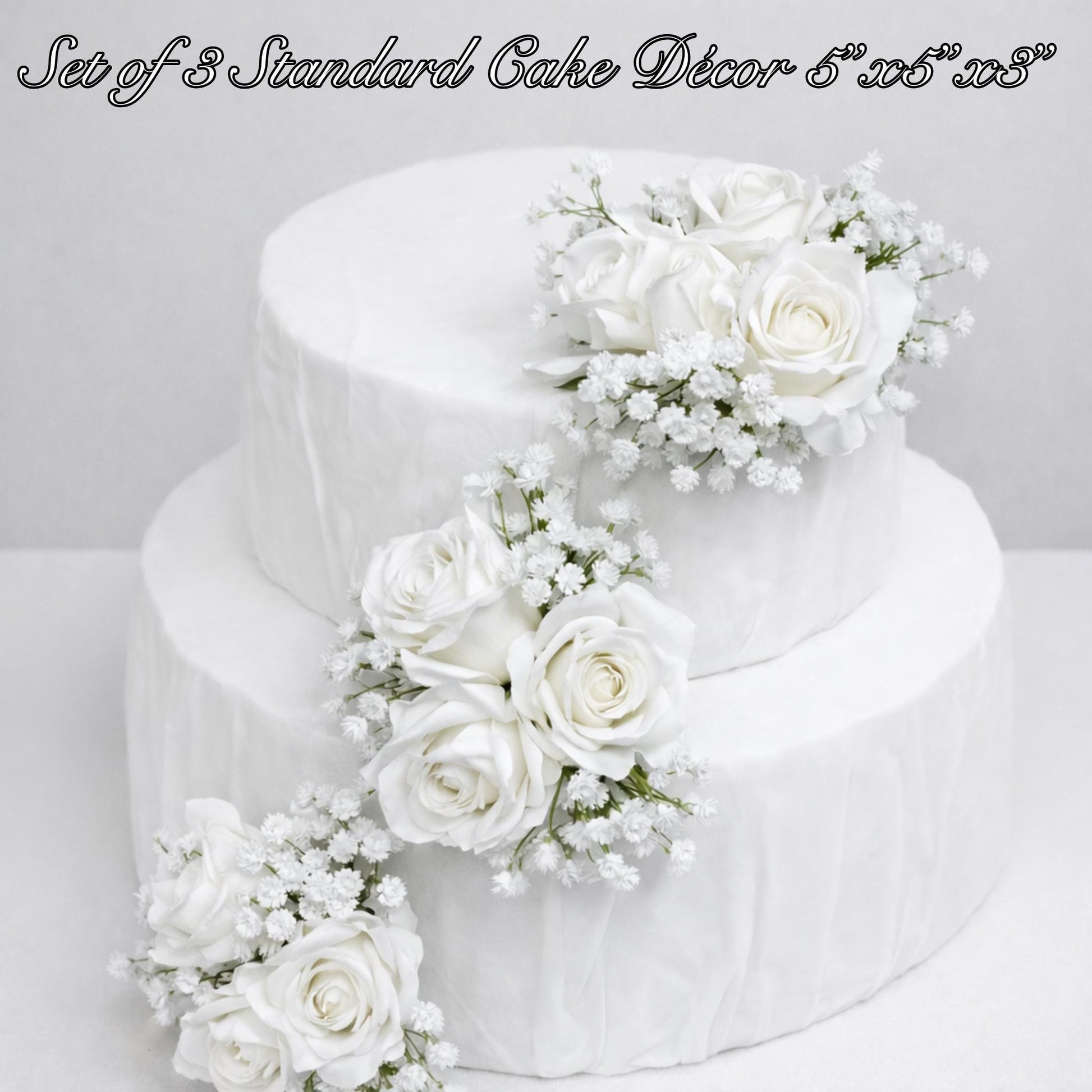 White Cake Decoration Wedding Baby Breath Cake Arrangement Artificial Flowers White Roses Floral Cake Decor Silk