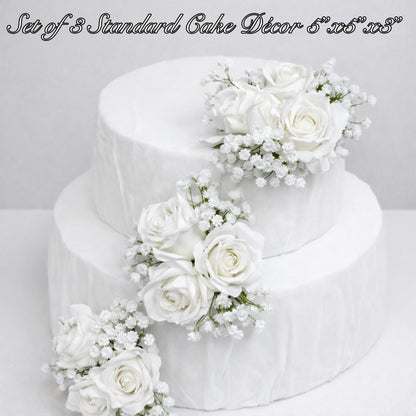 White Cake Decoration Wedding Baby Breath Cake Arrangement Artificial Flowers White Roses Floral Cake Decor Silk