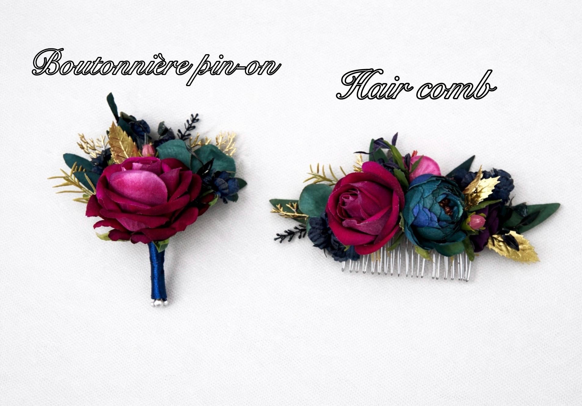 Jewel Tone Boutonniere, Wedding Fuchsia Deep Magenta Groom Boutonnière Groomsmen