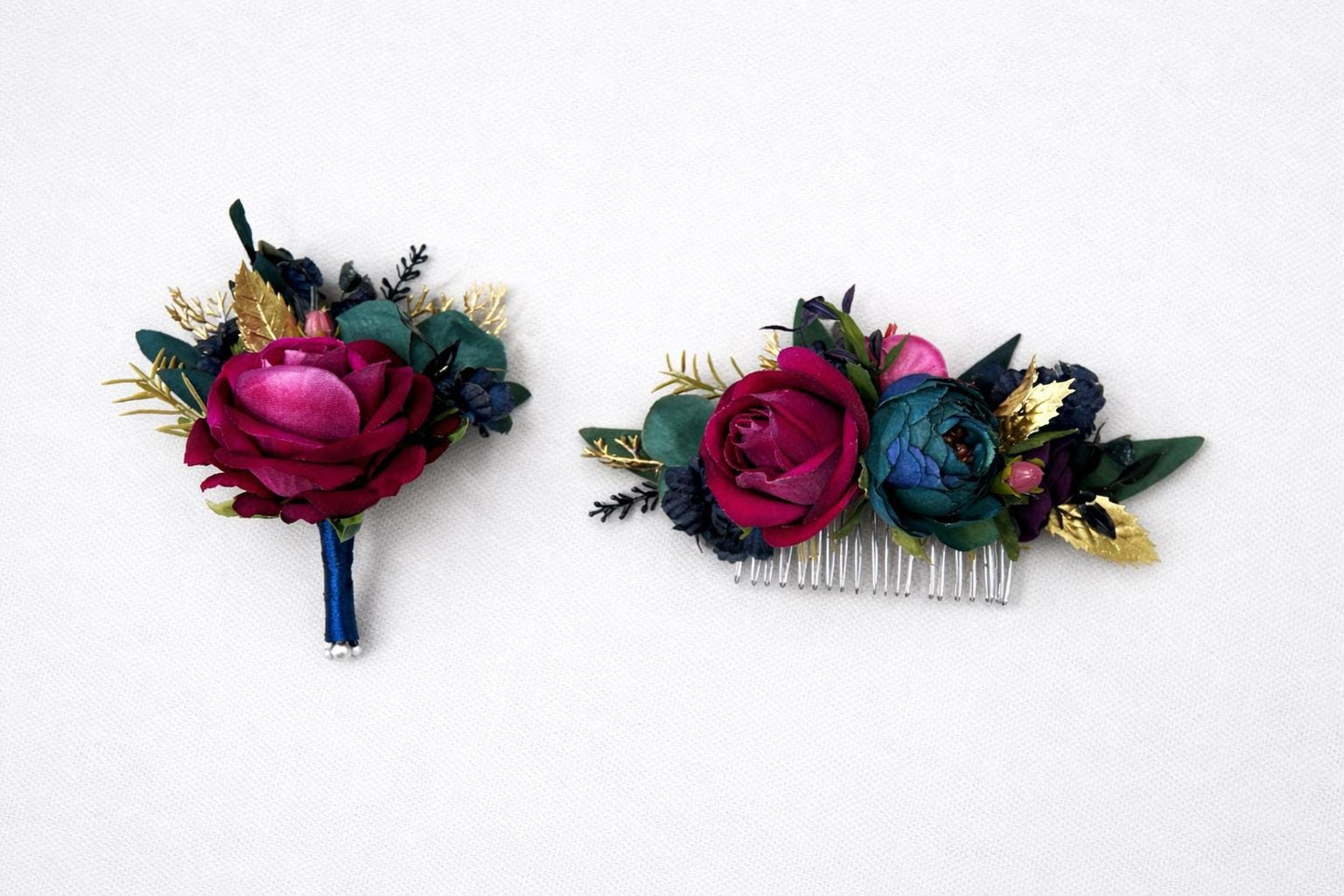 Jewel Tone Boutonniere, Wedding Fuchsia Deep Magenta Groom Boutonnière Groomsmen
