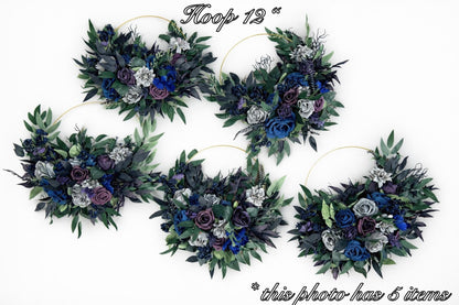 Plum Navy Blue Hoop Wedding Flower Girl Purple Dark Blue Grey Hoop Flower Alternative Bouquet Plum Navy Blue Bridesmaids Hoop Artificial
