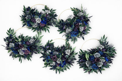 Navy Blue Bouquet Plum Wedding Bridal Bouquet Purple Dark Blue Grey Bouquet Bridesmaids Jewel Tones Bouquet Plum Blue Black Artifical Flower