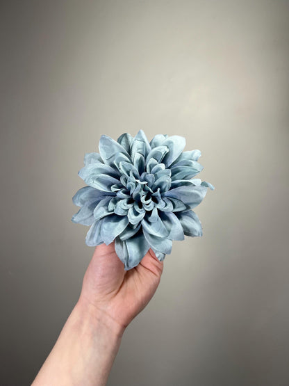 Dusty Blue Flower 4” Artificial Wedding Blue Head Dahlia Flower Dusty Blue Home Decor Wedding DIY Craft Supply Steel Blue Gray Flower Silk