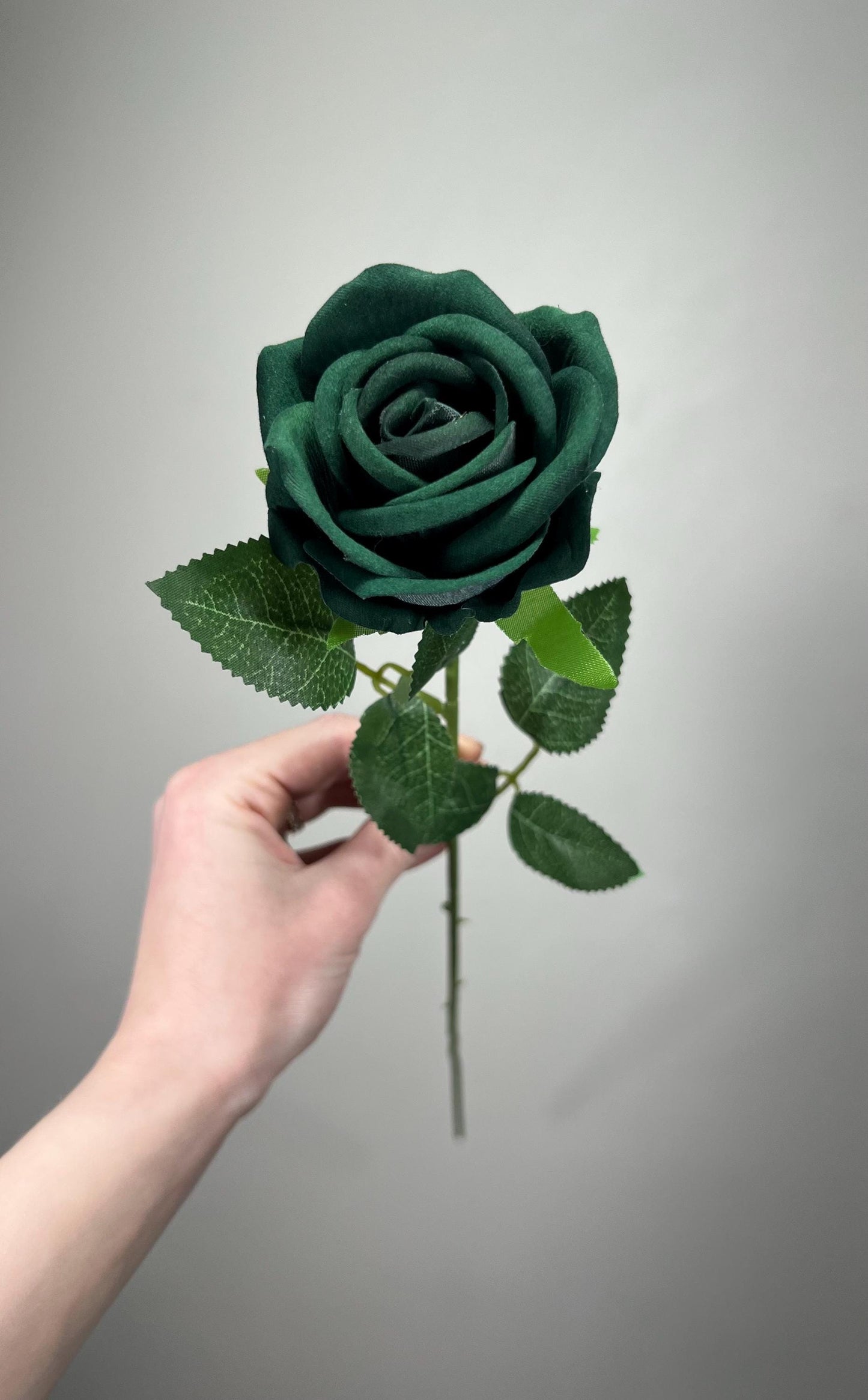 Emerald Green Rose with Stem Artificial Dark Green Hunter Wedding Roses DIY Supplies Craft Home Decor Velvet Forest Green Silk