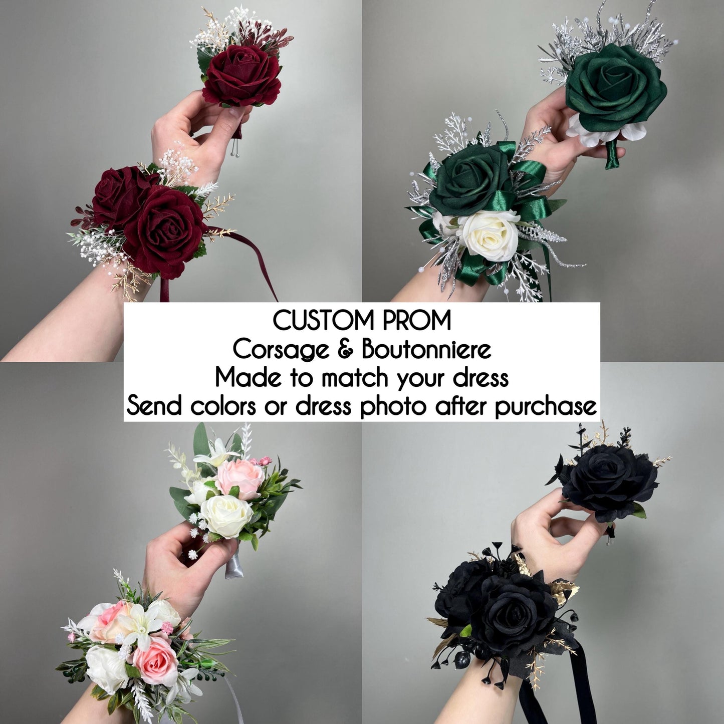 Custom Prom Set Corsage and Boutonniere Made to Match Your Dress