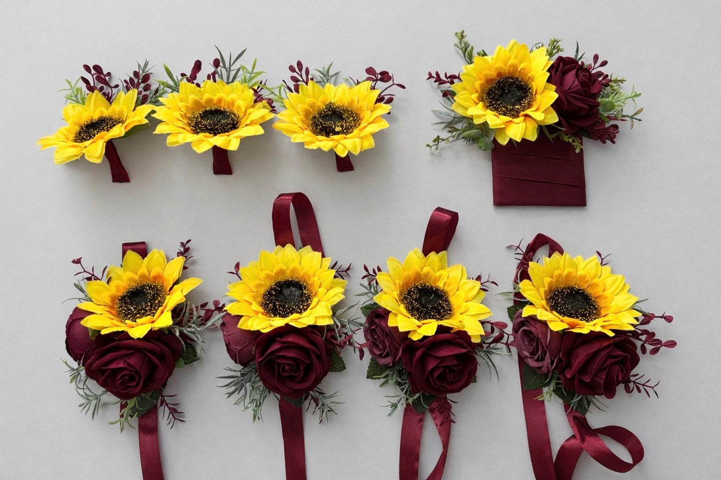 Sunflower Boutonniere Burgundy Wedding Sunflowers Boutonnière Groom Maroon Sunflower Groomamen Boutonniere Prom Yellow Sunflower Artificial