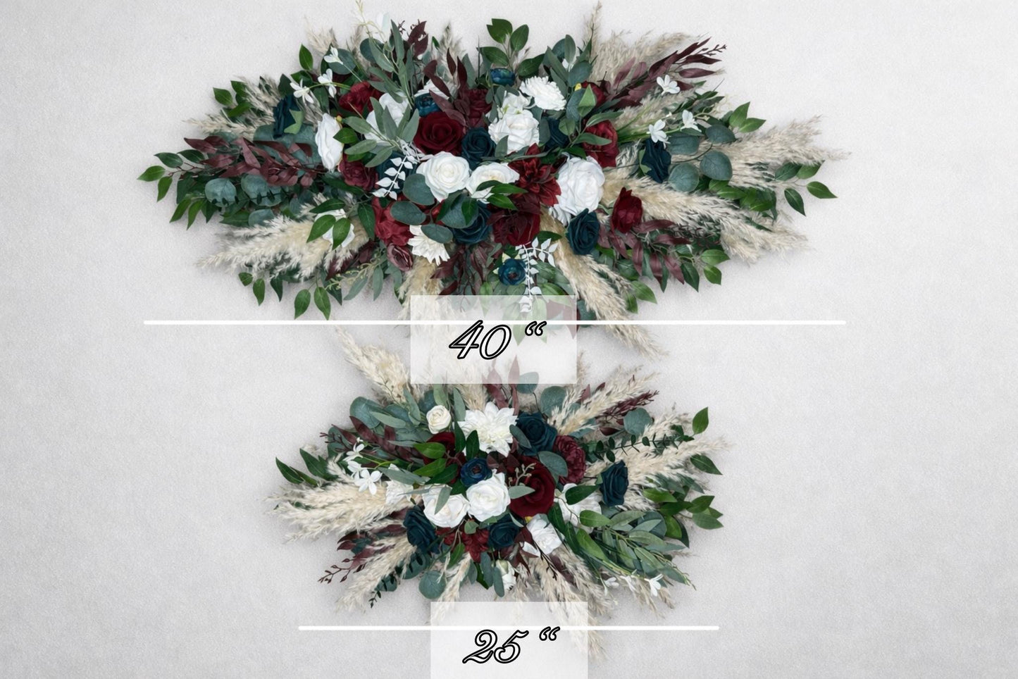 Burgundy & Teal White Wedding Arch Flowers Boho Arbor Arrangements