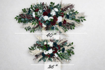 Burgundy & Teal White Wedding Arch Flowers Boho Arbor Arrangements