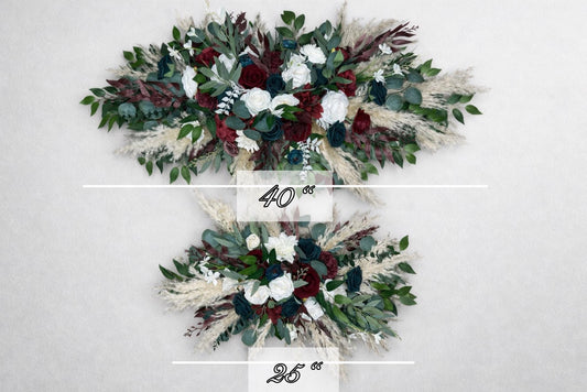 Burgundy & Teal White Wedding Arch Flowers Boho Arbor Arrangements