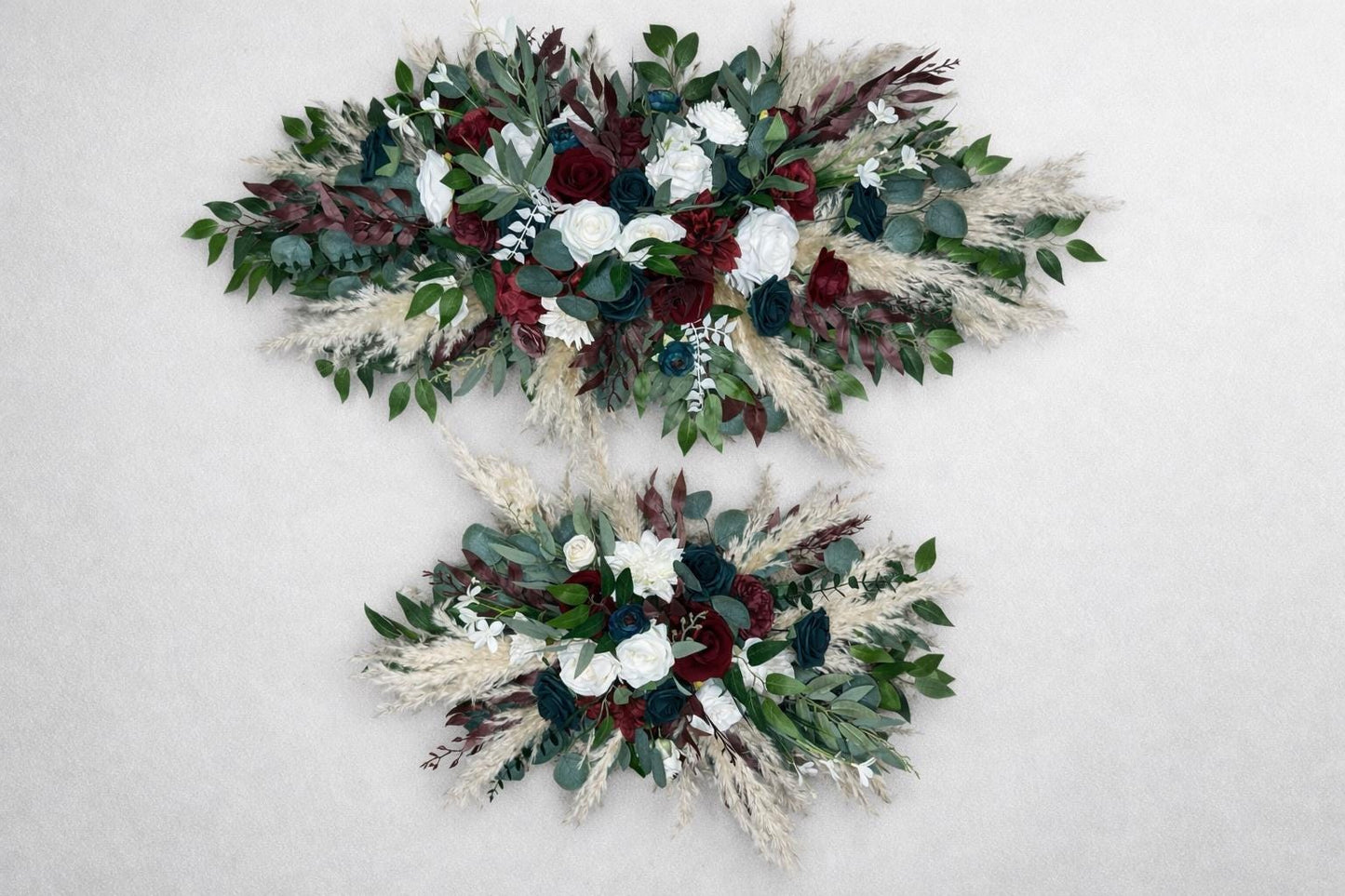 Burgundy & Teal White Wedding Arch Flowers Boho Arbor Arrangements