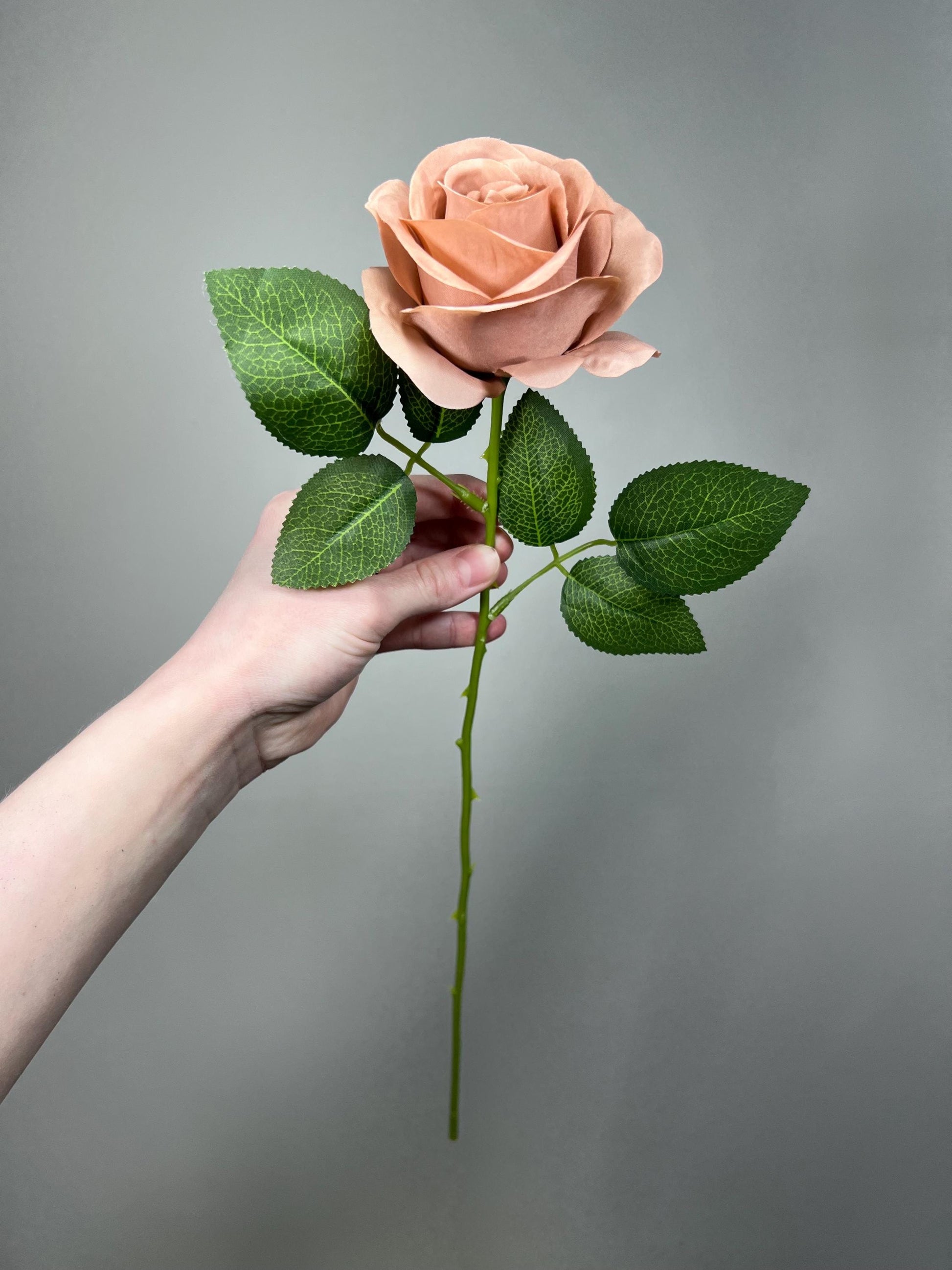 Dusty Rose Artificial Rose, Wedding Nude Blush Flower Head with Stem Leaves, Craft Supplies DIY Bouquet, Home Decor Realistic Roses