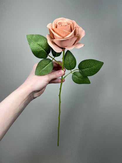 Dusty Rose Artificial Rose, Wedding Nude Blush Flower Head with Stem Leaves, Craft Supplies DIY Bouquet, Home Decor Realistic Roses