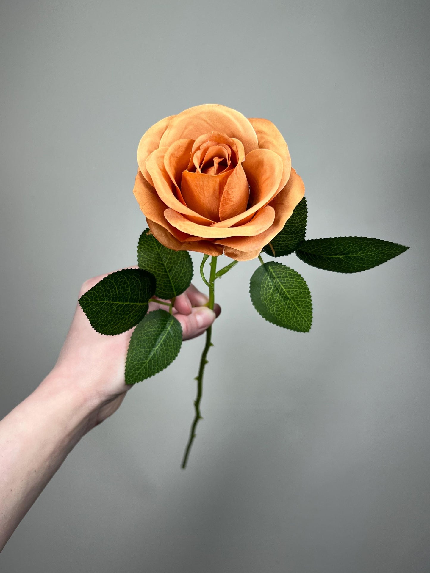 Terracotta Artificial Rose, Wedding Toffee Rose Flower Heada with Long Stem Leaves, Craft Supplies DIY Burnt Orange Bouquet, Caramel Roses