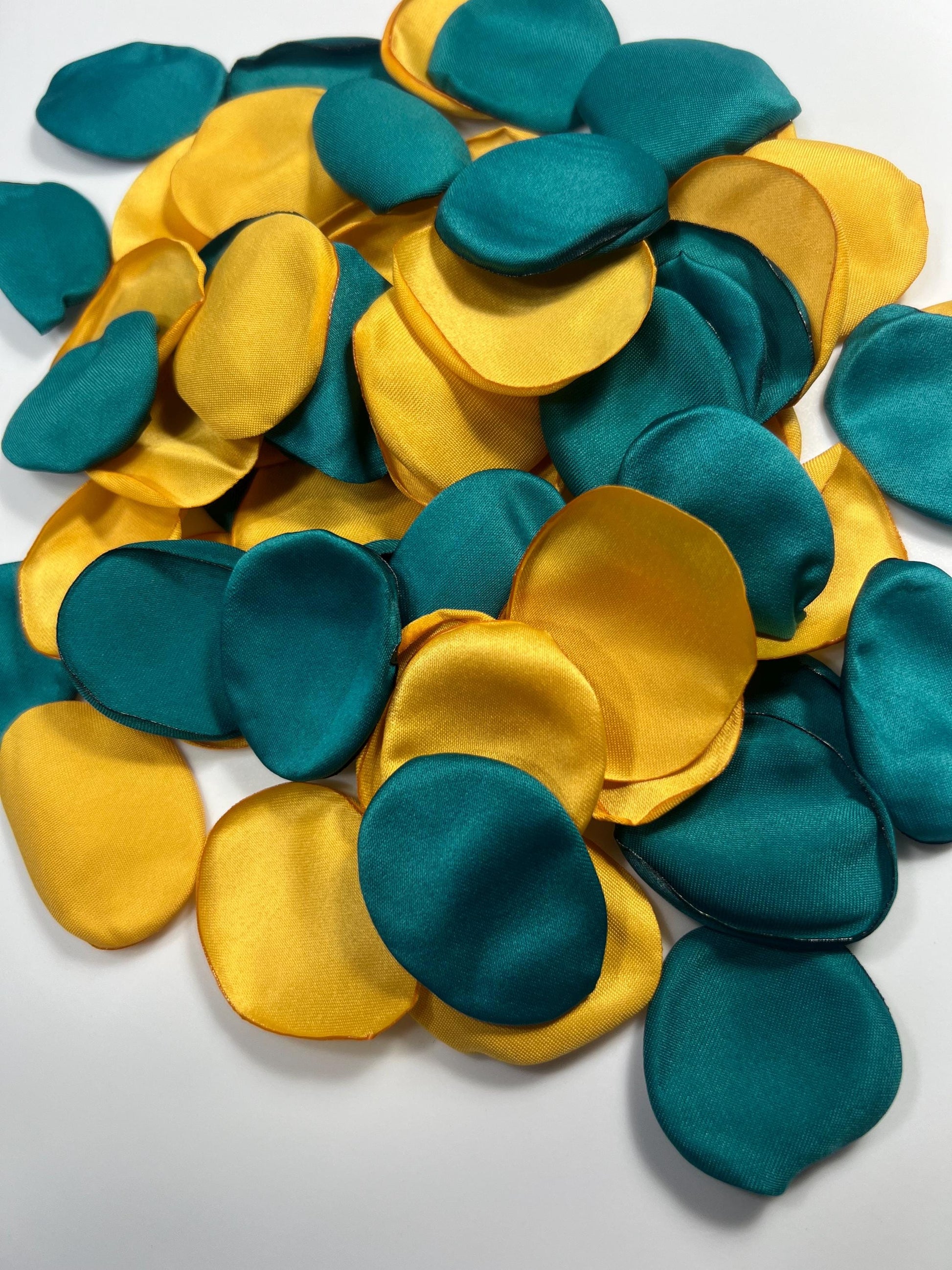 Teal & Gold Rose Satin Petals Wedding