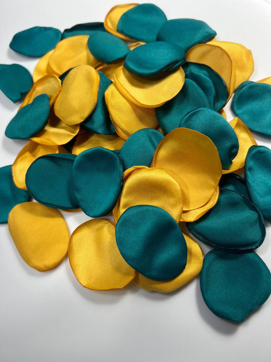Teal & Gold Rose Satin Petals Wedding