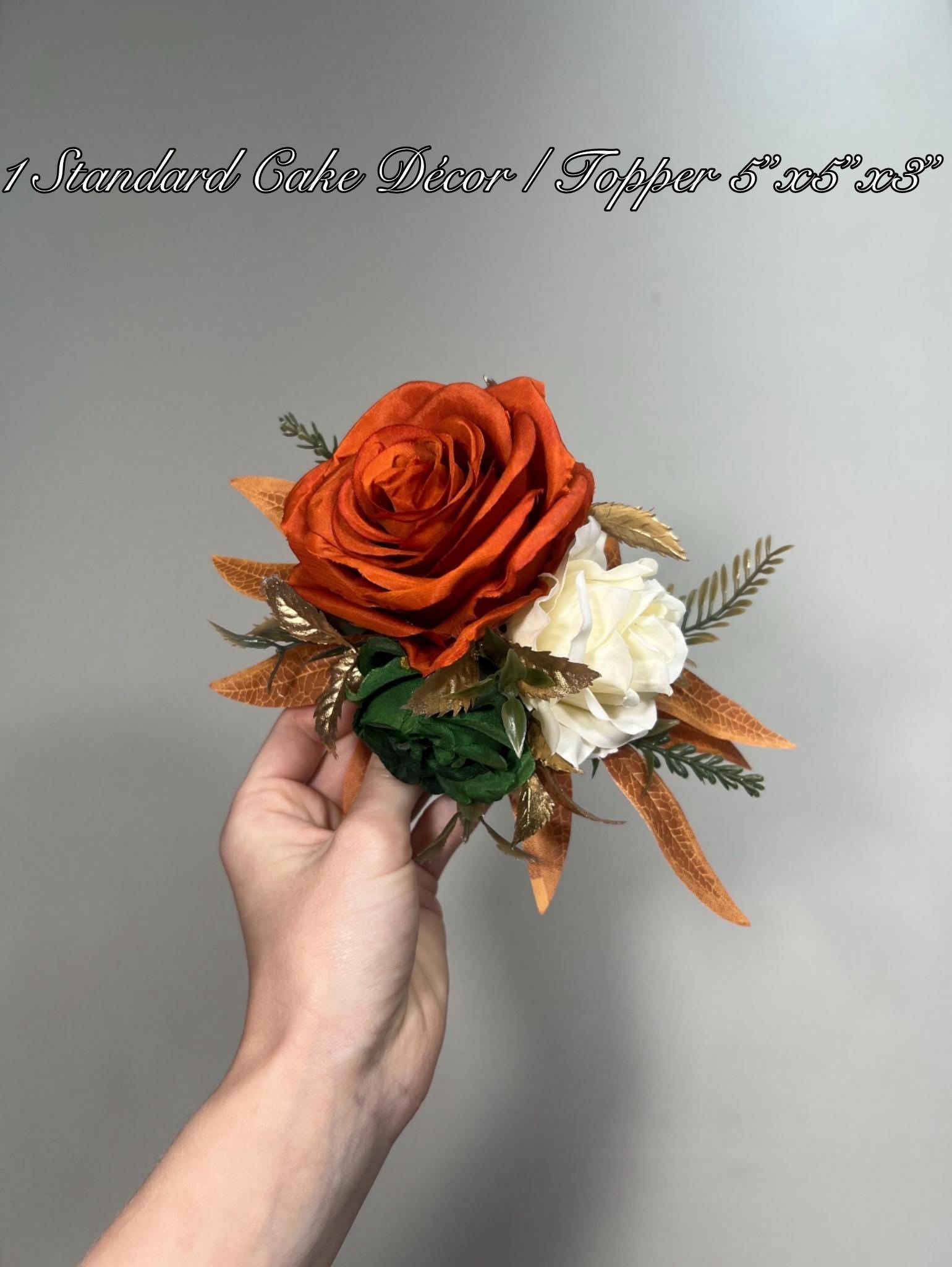 Rust Cake Decor Flower Wedding Terracotta Green Ivory Cake Arrangements Artificial Flower Emerald Green Burnt Orange Champagne Flower Cake