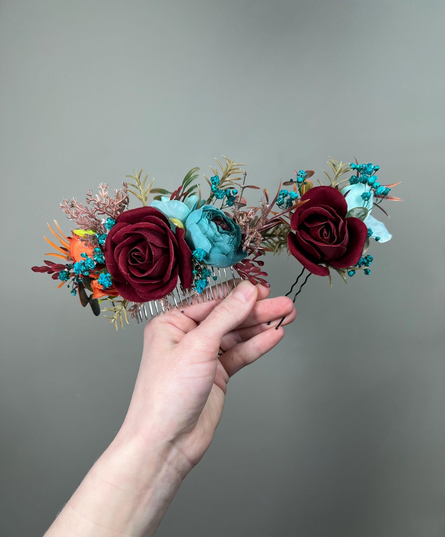 Turquoise Burgundy Bouquet Wedding Bridal Terracotta Burnt Orange Maroon Bridesmaids Bouquet Teal Blue Rust Eucalyptus Pampas Grass