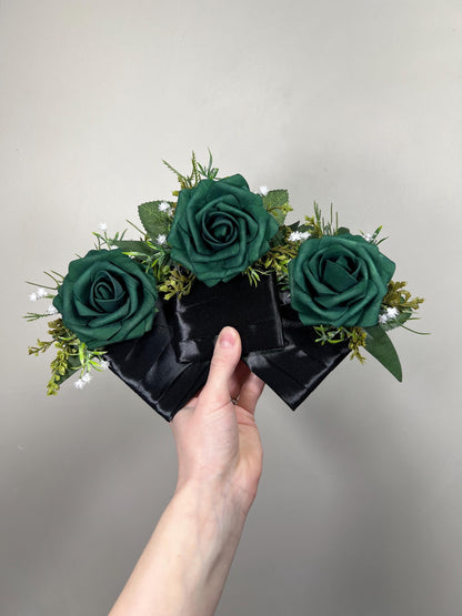 Emerald Green Pocket Boutonniere, Wedding Groom Groomsmen Dark Green Eucalyptus Square Boutonnière