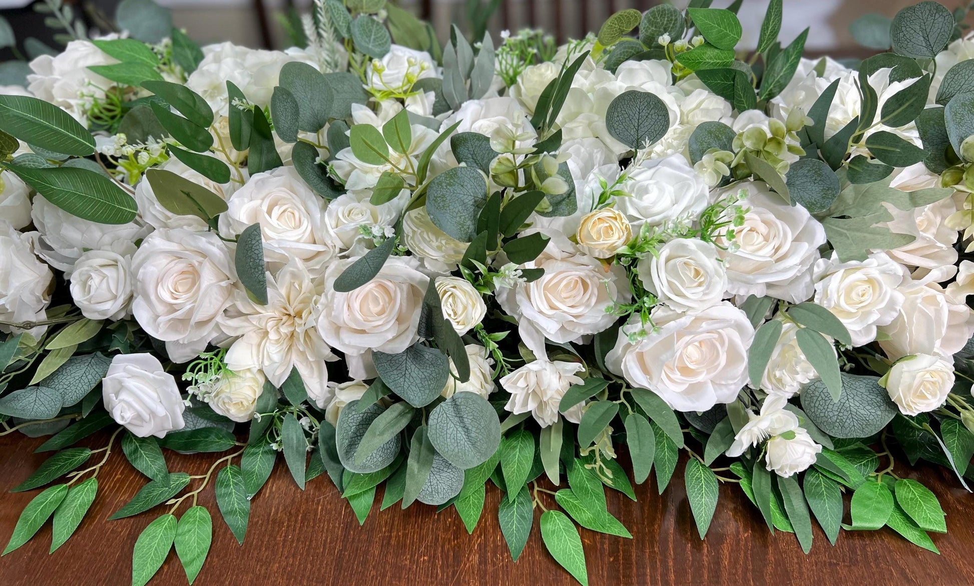 Wedding Sweetheart Decor Table White Ivory Aisle Arrangement Centerpiece Decor White Sweetheart Handmade Artificial Peony Flowers Eucalyptus