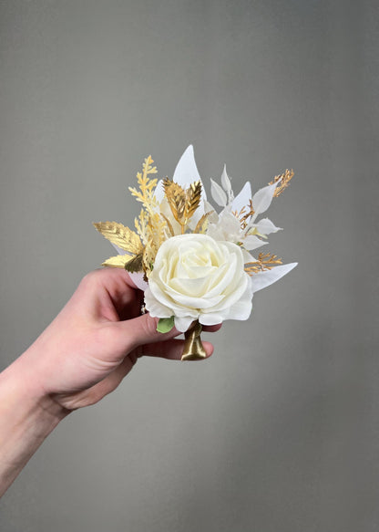 White Gold Boutonnière, Wedding Groom White Rose Boutonnière, Groomsmen Lapel Flowers Buttonhole Reddit