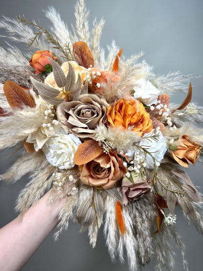 Terracotta Boho Arch Arrangements, Wedding White Burnt Orange Fall Arbor Arrangements Pampas Grass