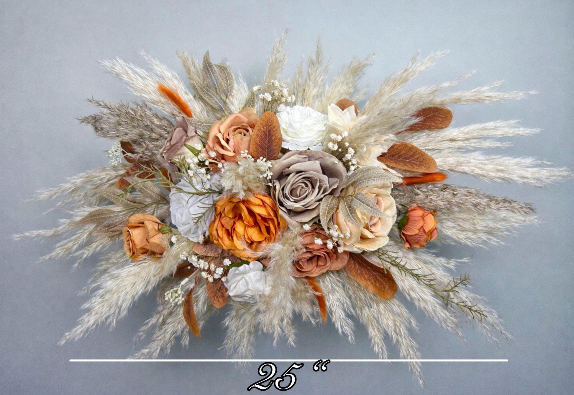 Terracotta Boho Arch Arrangements, Wedding White Burnt Orange Fall Arbor Arrangements Pampas Grass